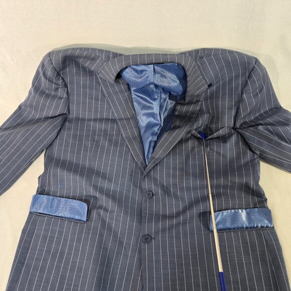 PIERRE NOIR Old Money Blue Gray Striped Classic Fit Blazer Jacket Size L50/44. - Picture 10 of 17